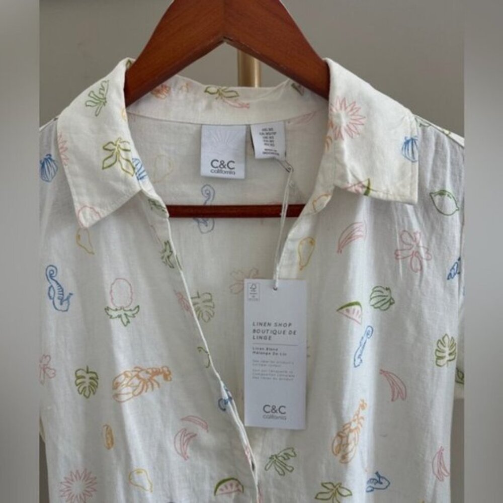 C&C California Linen Blend Maxi Dress XS NWT Tropical Nautical Print